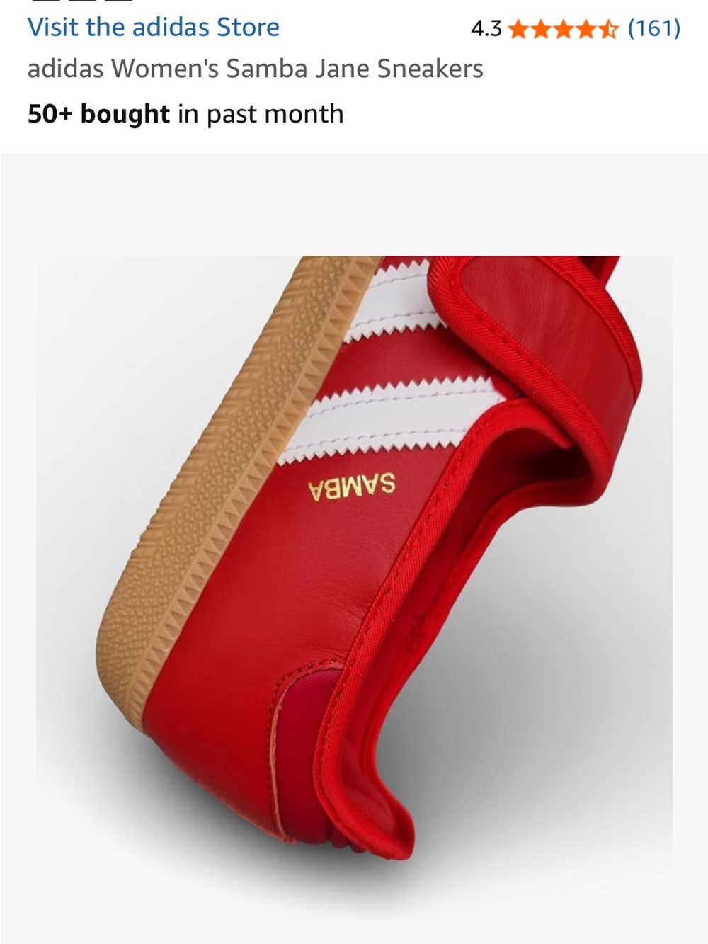 adidas women’s Samba Mary-Jane Sneakers in Red with White Stripes - Picture 3 of 6